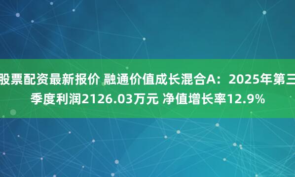 股票配资最新报价 融通价值成长混合A：2025年第三季度利润2126.03万元 净值增长率12.9%